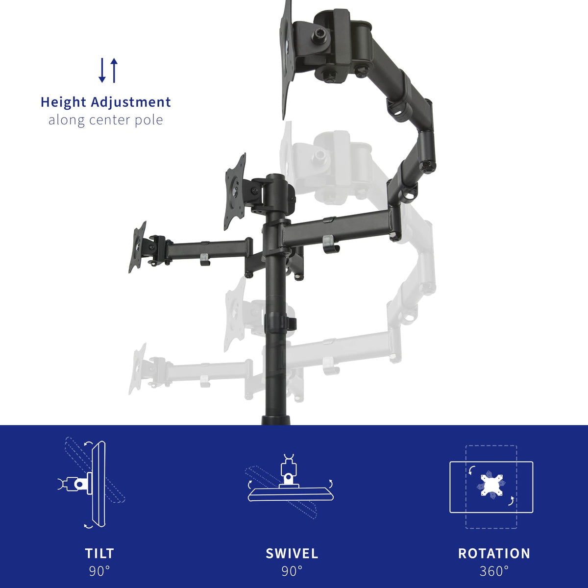 VIVO Triple Monitor Adjustable Heavy Duty Mount, Articulating Stand for 3 LCD Screens up to 24