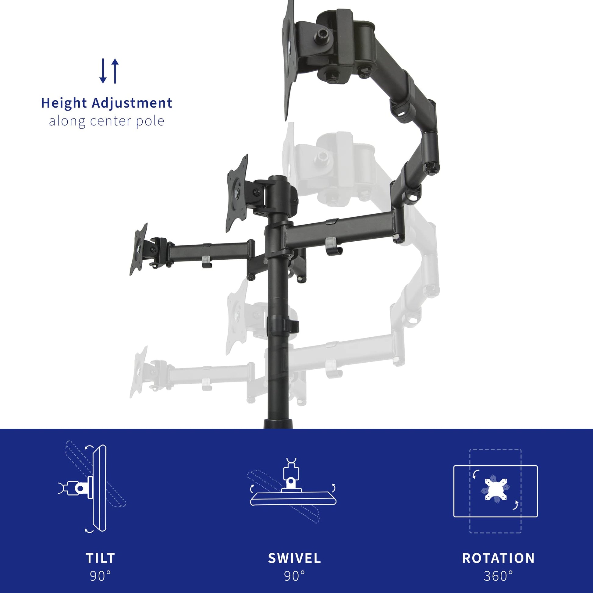 VIVO Triple Monitor Adjustable Heavy Duty Mount, Articulating Stand for 3 LCD Screens up to 24