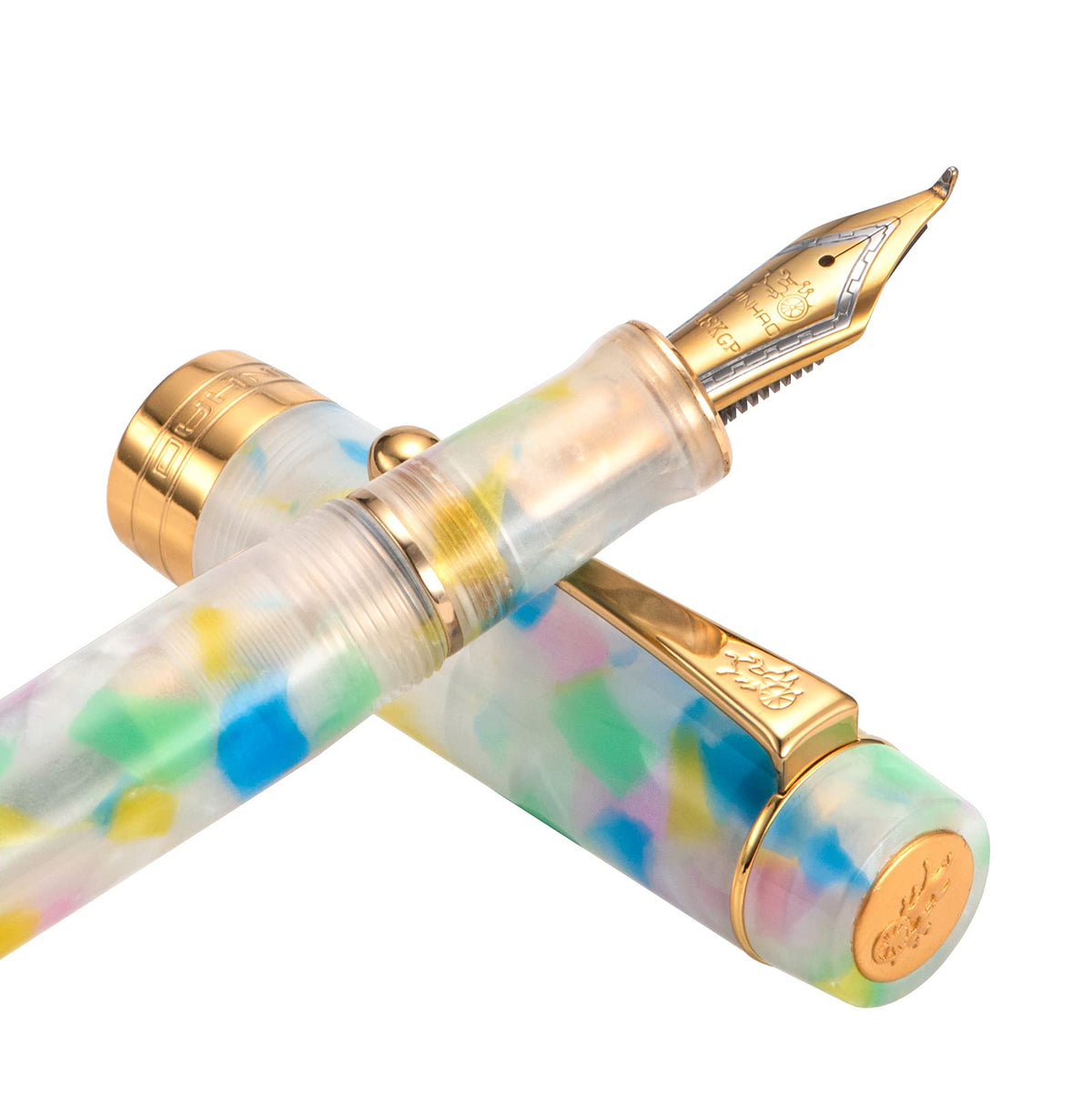 Jinhao 100 Classic Fountain Pen Bent Nib, Rainbow Celluloid Fude Pen Calligraphy from Fine to Broad