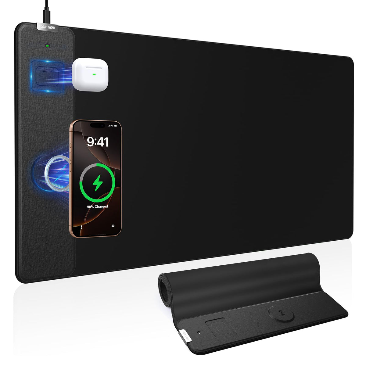 Magnetic Wireless Charging Mouse Pad, 31.5"x15.8" in, Black