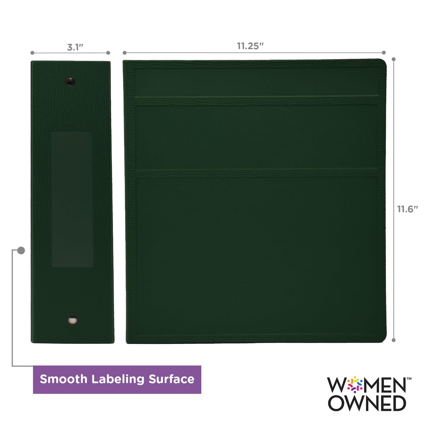 Carstens 3-Inch Heavy Duty 3-Ring Binder - Side Opening, Forest Green, Durable Plastic, Precision