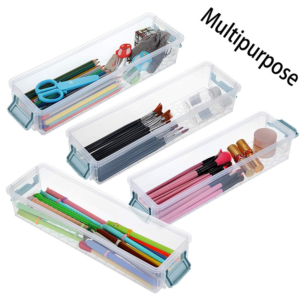 BTSKY Long Plastic Stackable Box Home, Office Supplies Storage Organizer Box Pencil Boxes Plastic