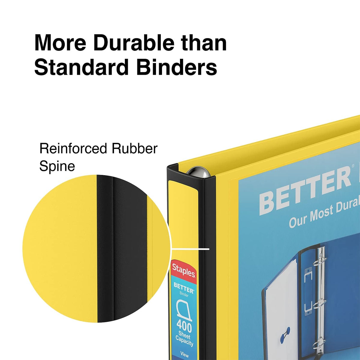 Staples Better Binder, 1.5 Inch D-Ring, Yellow, 400 Sheets, 3-Pack