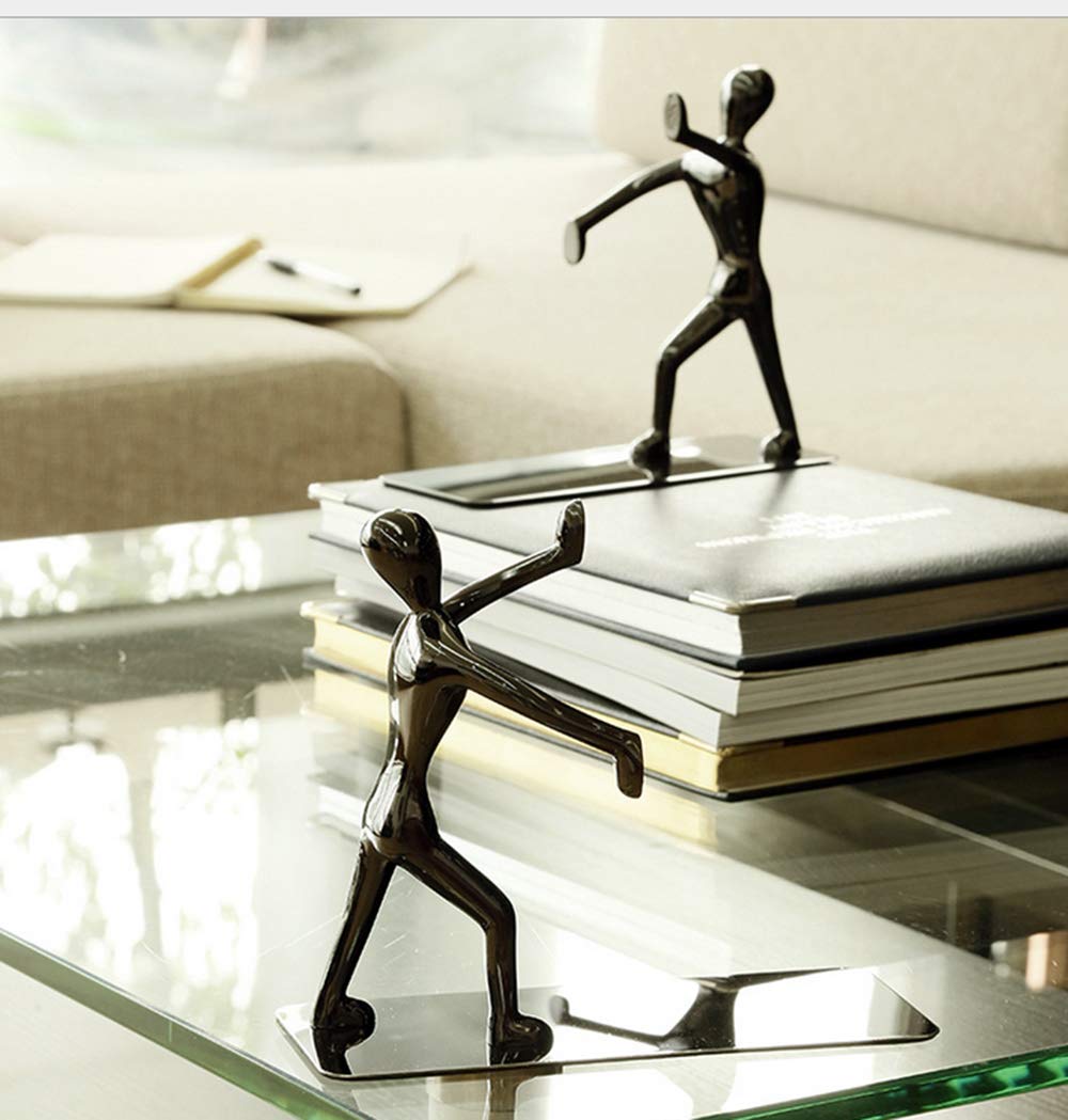 Fasmov Heavy Duty Stainless Steel Man Bookends Nonskid Bookends Art Bookend,1 Pair (Black)