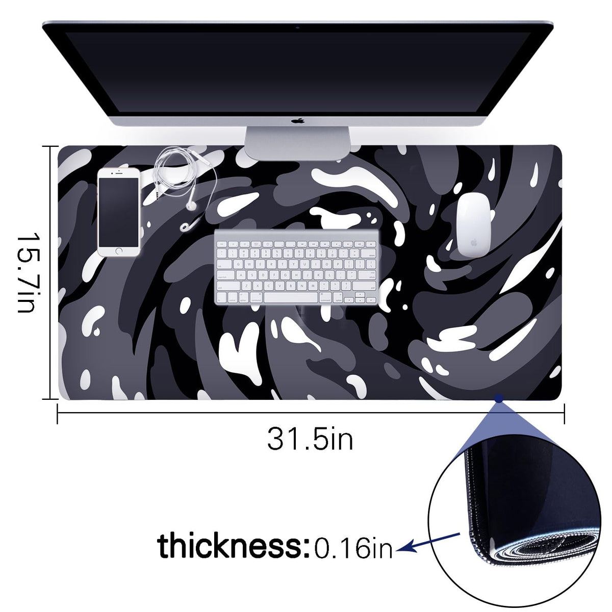 Fluid Pattern XXL Mouse Pad, Thick Waterproof Desk Mat with Stitched Edge