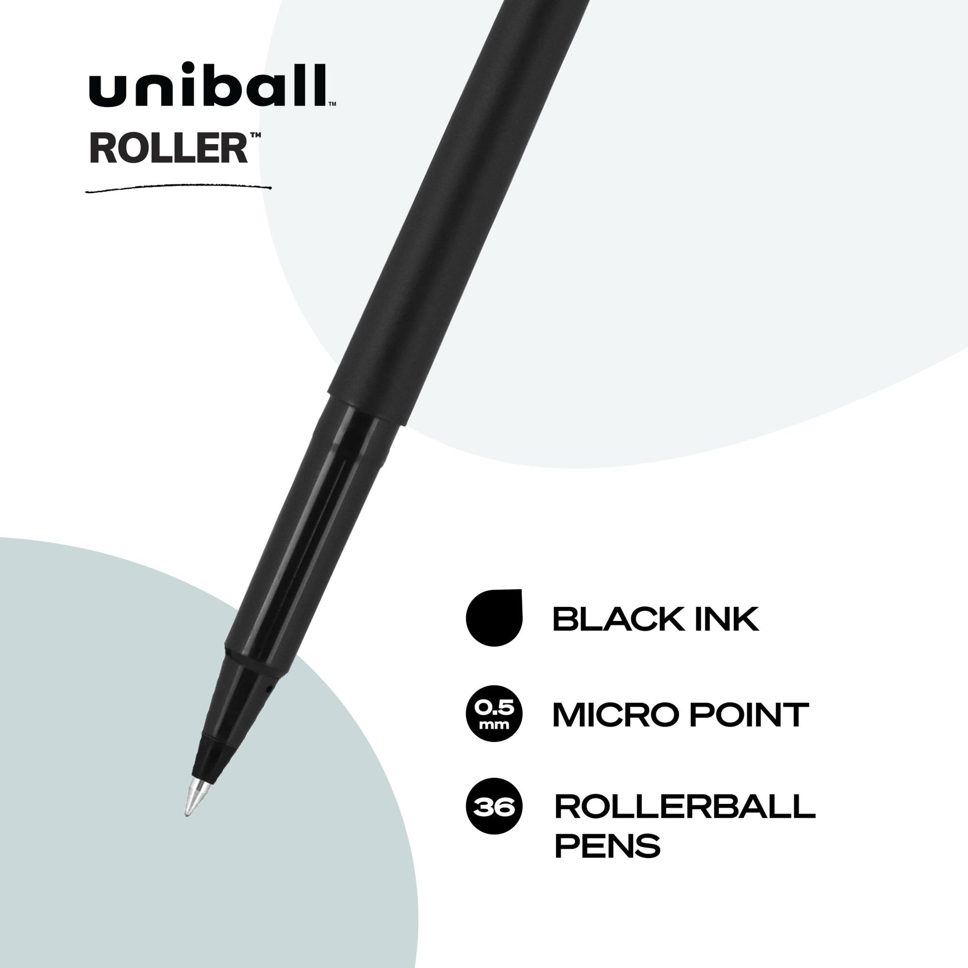 uniball™ Roller Rollerball Pens, Micro Point (0.5mm), Black, 36 Pack