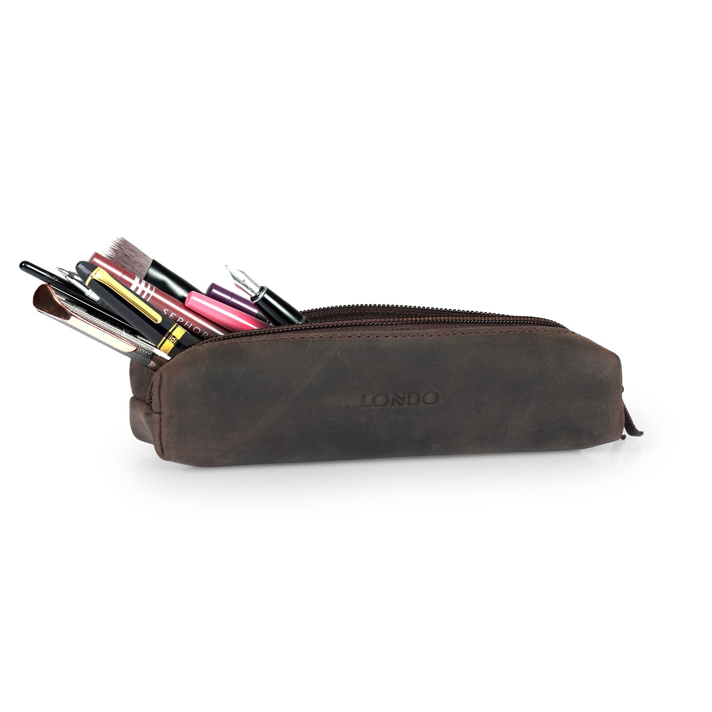 Londo Genuine Leather Zipper Pen, Pencil & Cosmetic Case