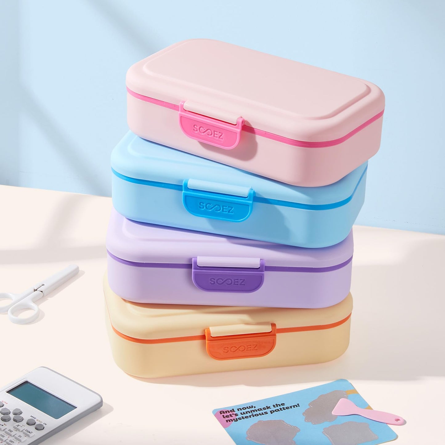 Sooez Double Layer Pencil Box, Plastic Pencil Case with Latch, Hard School Supply Box for Girls