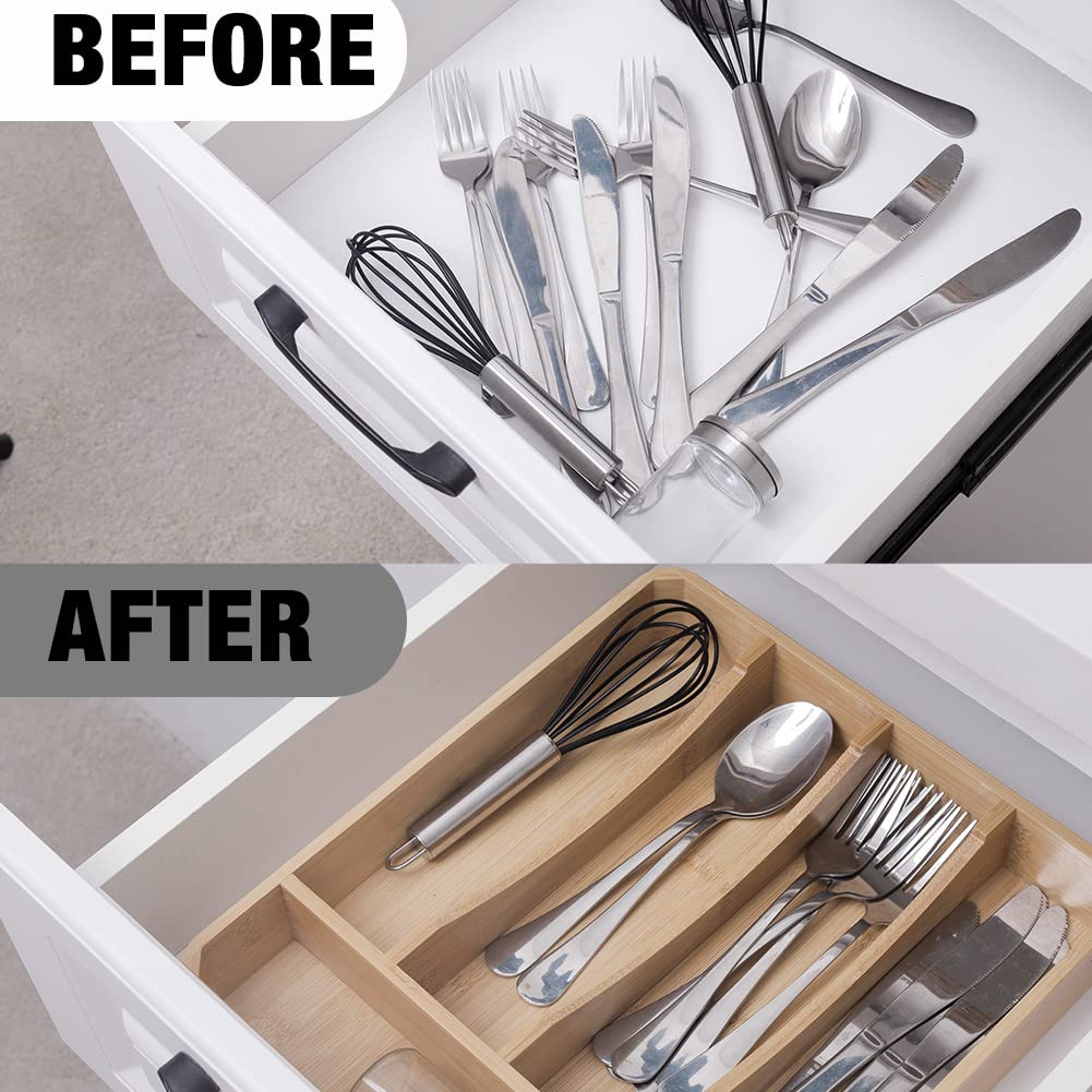 wobivcs Kitchen Drawer Organizer, 13 Inch Silverware Utensil Tray Holder,with Removable Lid, 5
