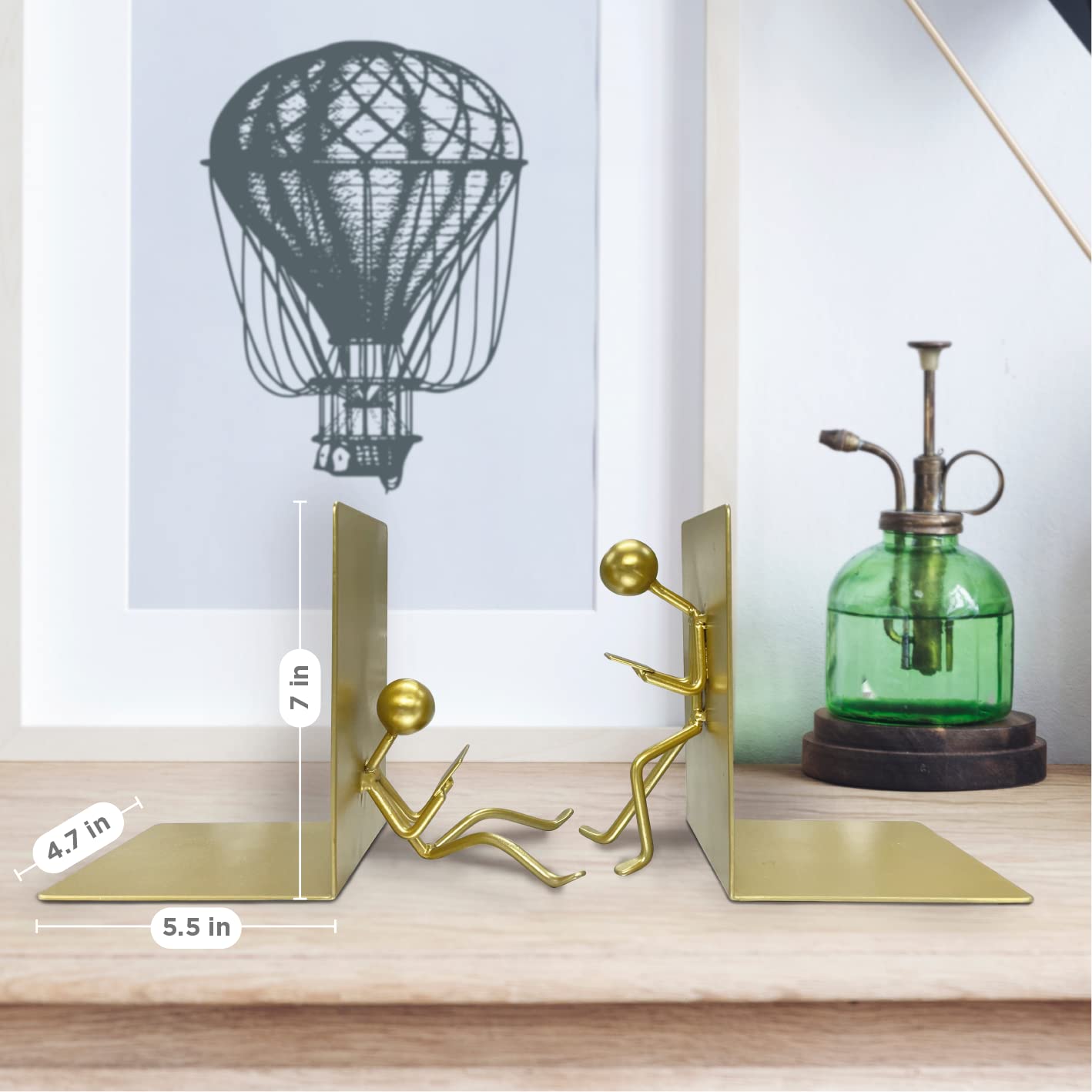 Ottimo Heavy Duty Metal Unique Office Desk Bookends for use as Bookshelf Decor, Home, Office or
