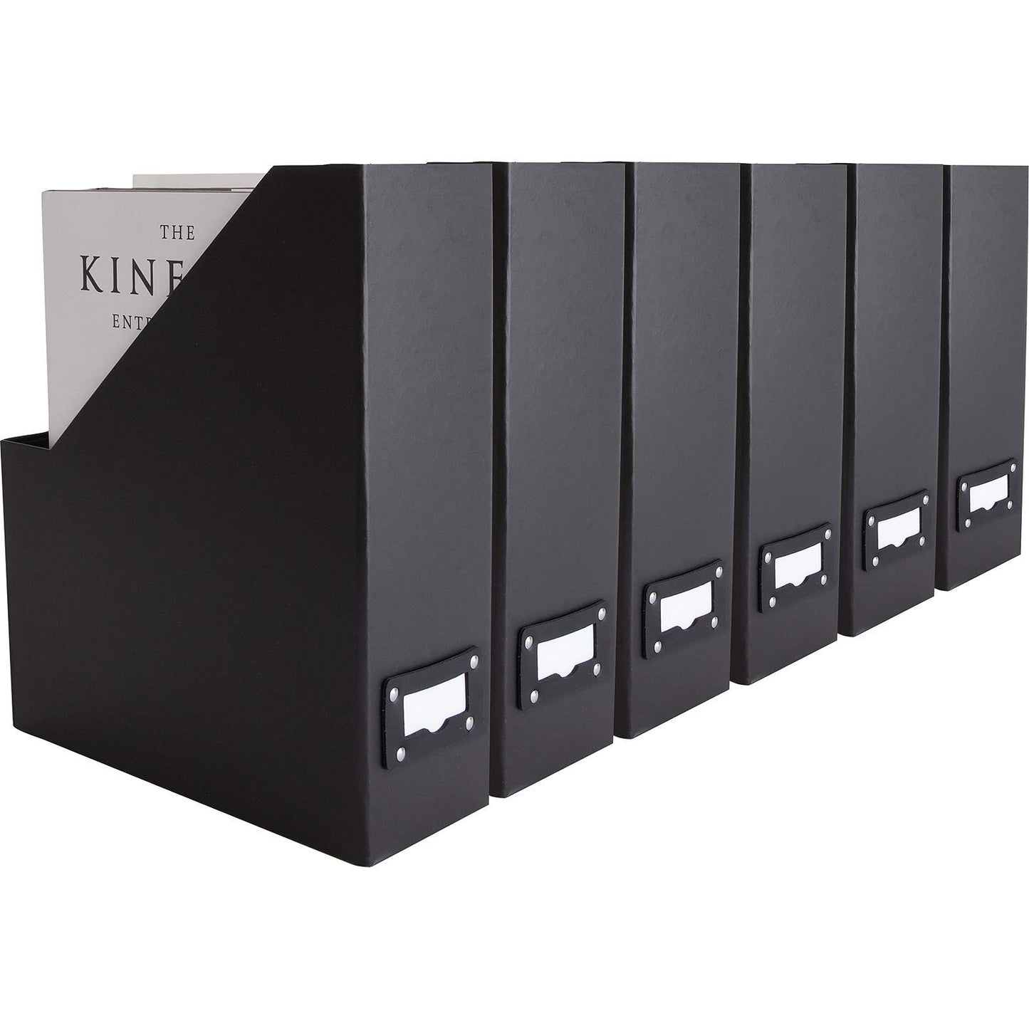 BLU MONACO Foldable Black Magazine File Holder | Set of 6 Cardboard Desk Organizer Boxes | Vertical