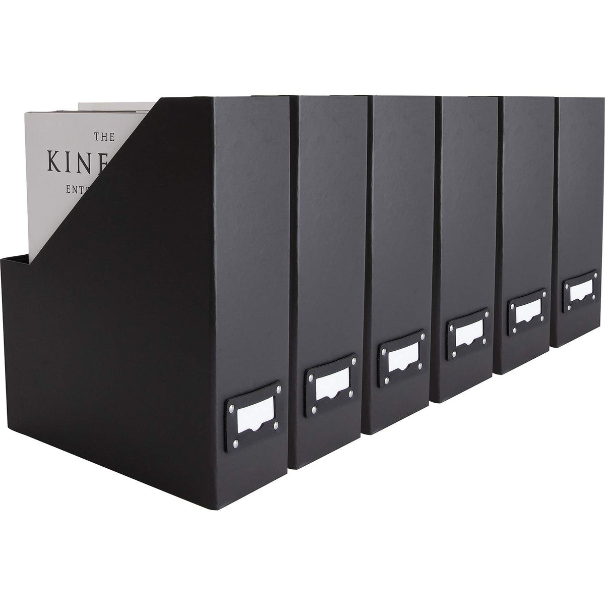 BLU MONACO Foldable Black Magazine File Holder | Set of 6 Cardboard Desk Organizer Boxes | Vertical