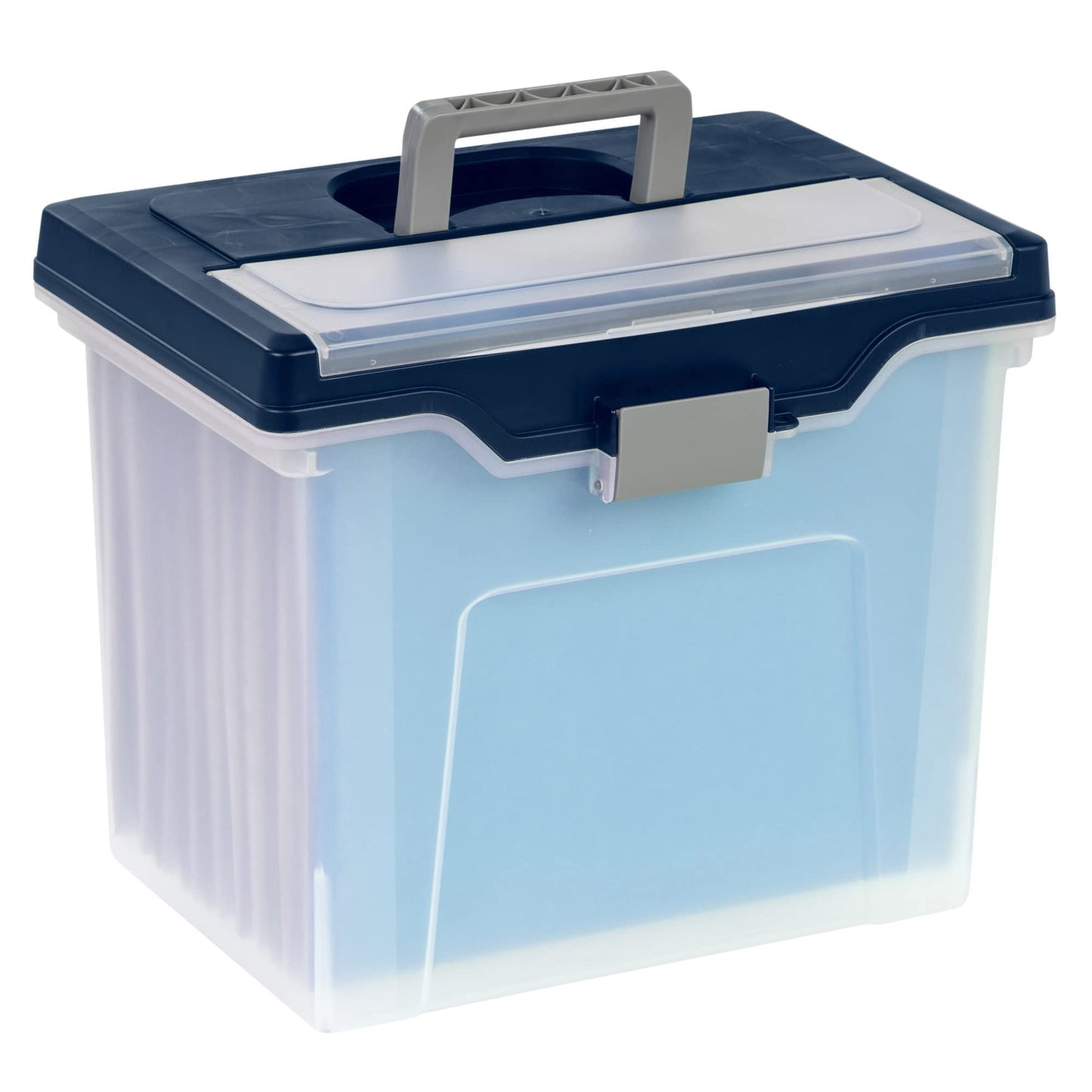 Office Depot Large Mobile File Box, Letter Size, 11 5/8in.H x 13 3/6in.W x 10in.D, Clear/Blue