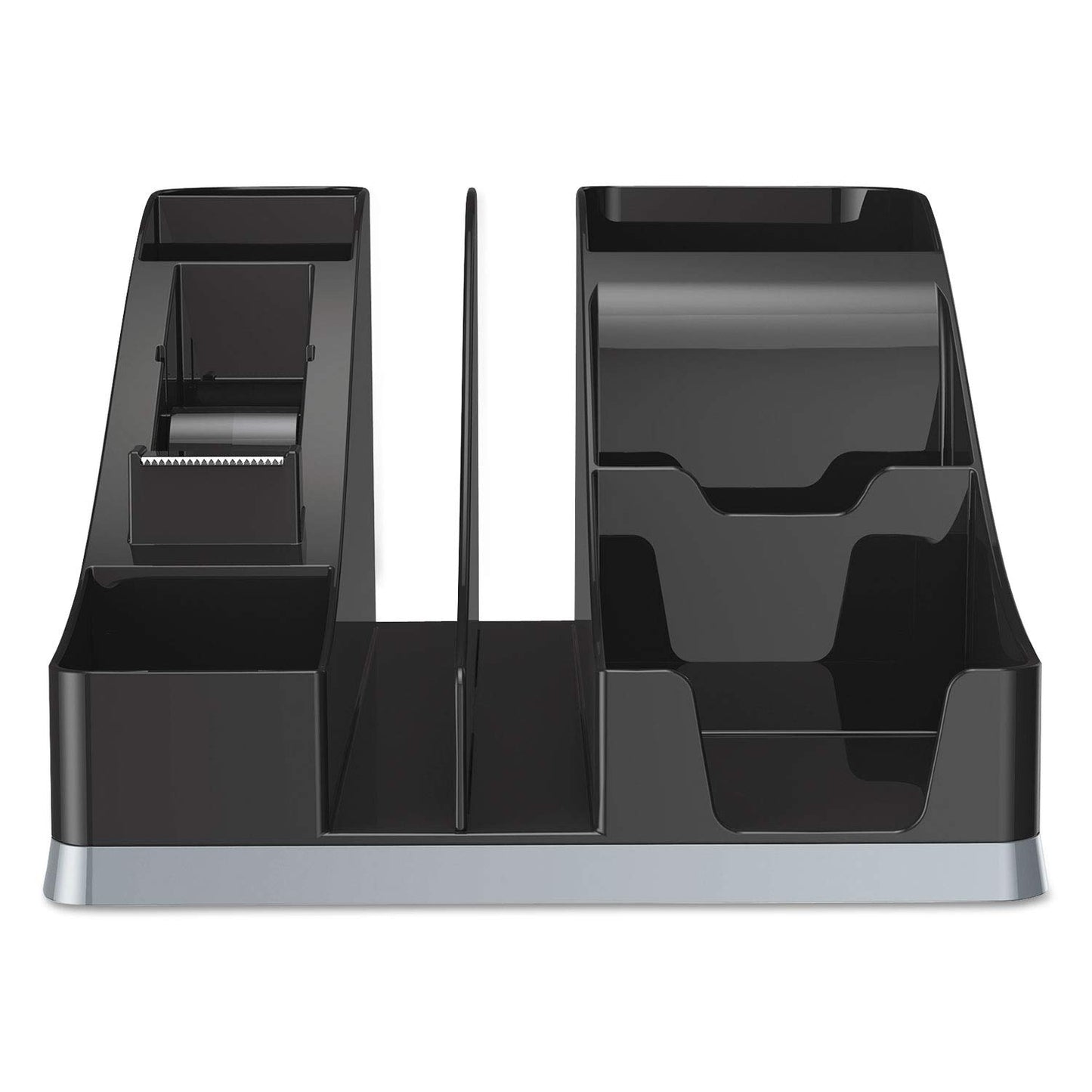 deflecto Silhouettes All-In-One Caddy, 6 Compartments, Plastic, 8.13 x 9.13 x 5.19, Black/Silver