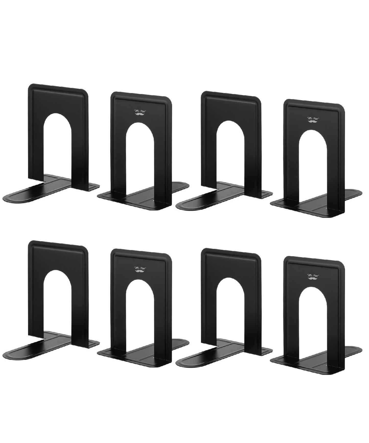 Mr. Pen- Book Ends, 8 Pack, Black, Heavy Duty Metal Bookends for Shelves