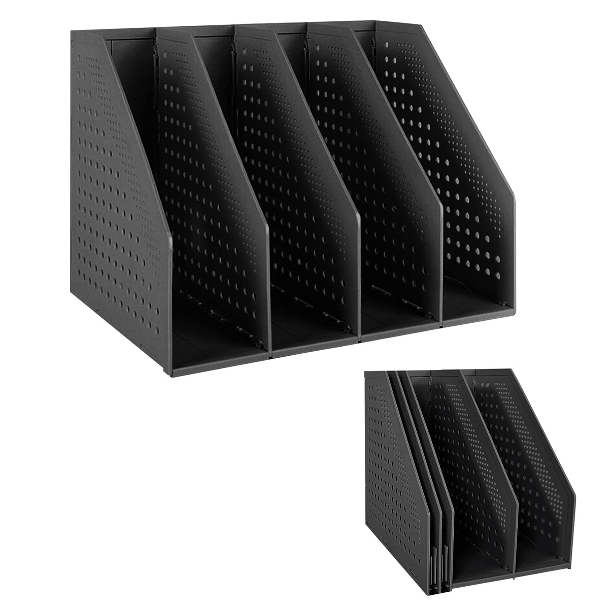 SAYEEC Collapsible Magazine Holder Plastic Desktop 4 Compartment File Rack Magazine Organizer