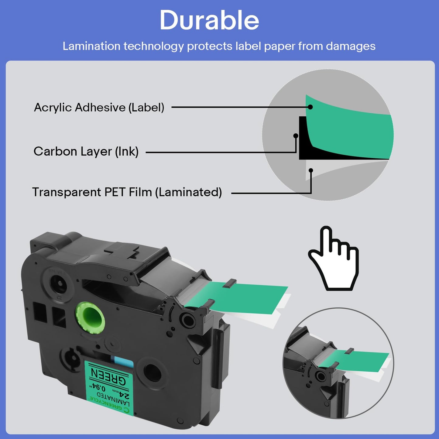 GREENCYCLE Compatible for Ptouch TZe-751 TZe751 AZE Tape 24mm 0.94 Inch 1" Black on Green Laminated