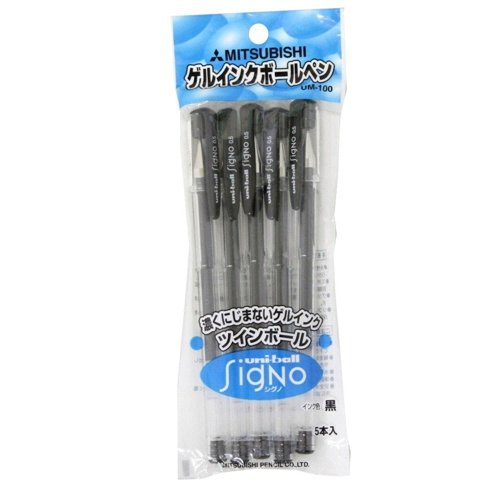 Mitsubishi Pencil Signo UM1005P.24 Gel Ink Ballpoint Pen, Standard, 0.5, Black, 5 Pieces
