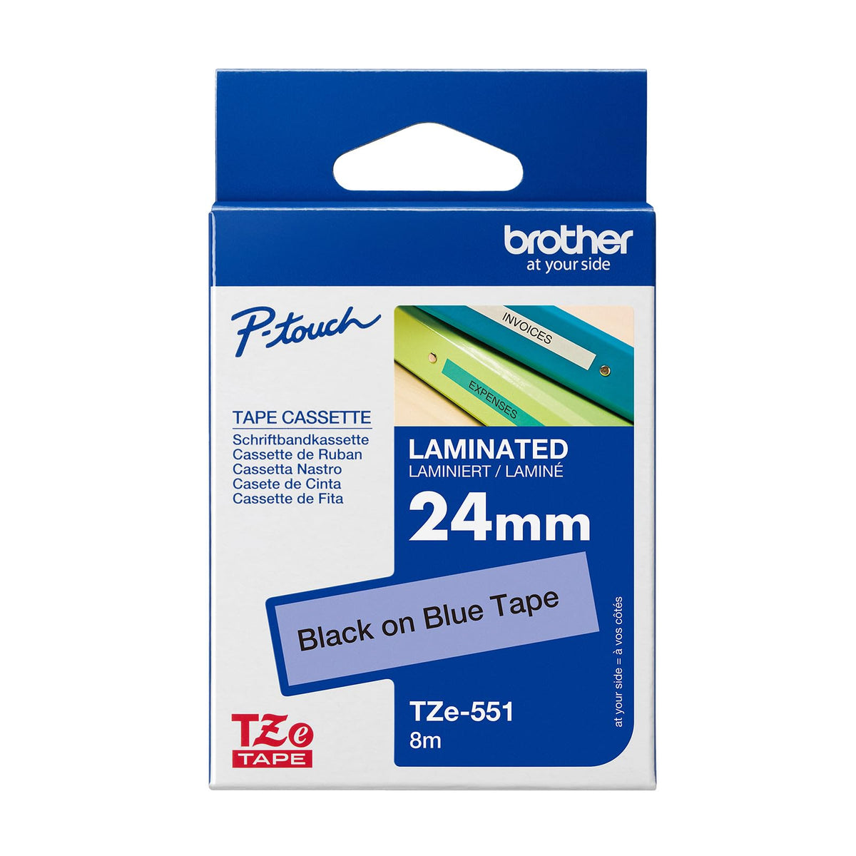 Brother TZe-551 Labelling Tape Cassette, Black on Blue, 24 mm (W) x 8 m (L), Laminated, Brother