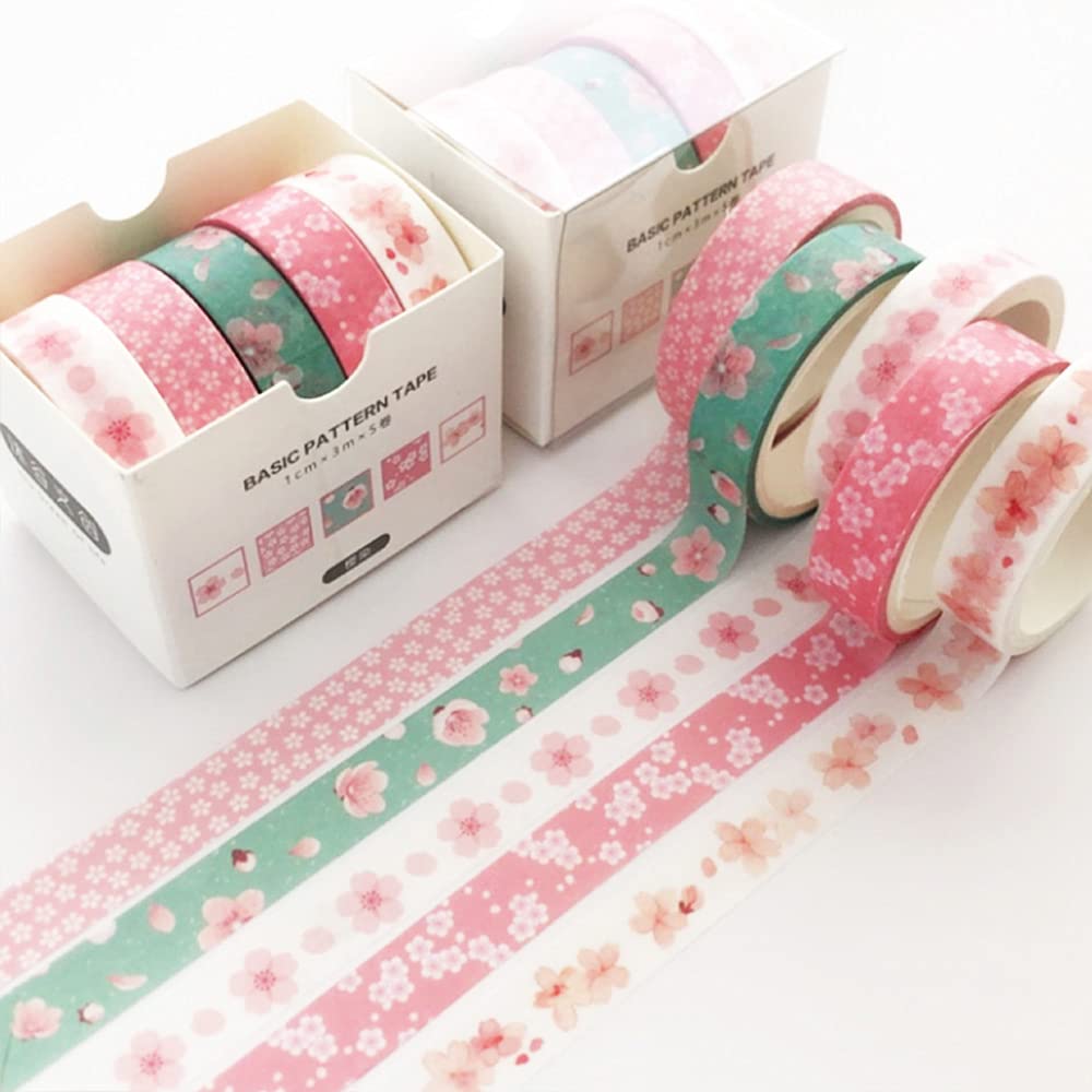 YUBBAEX 5 Rolls Washi Tape Set Creative Basic Skinny Masking Decorative Tapes for Arts, DIY Crafts