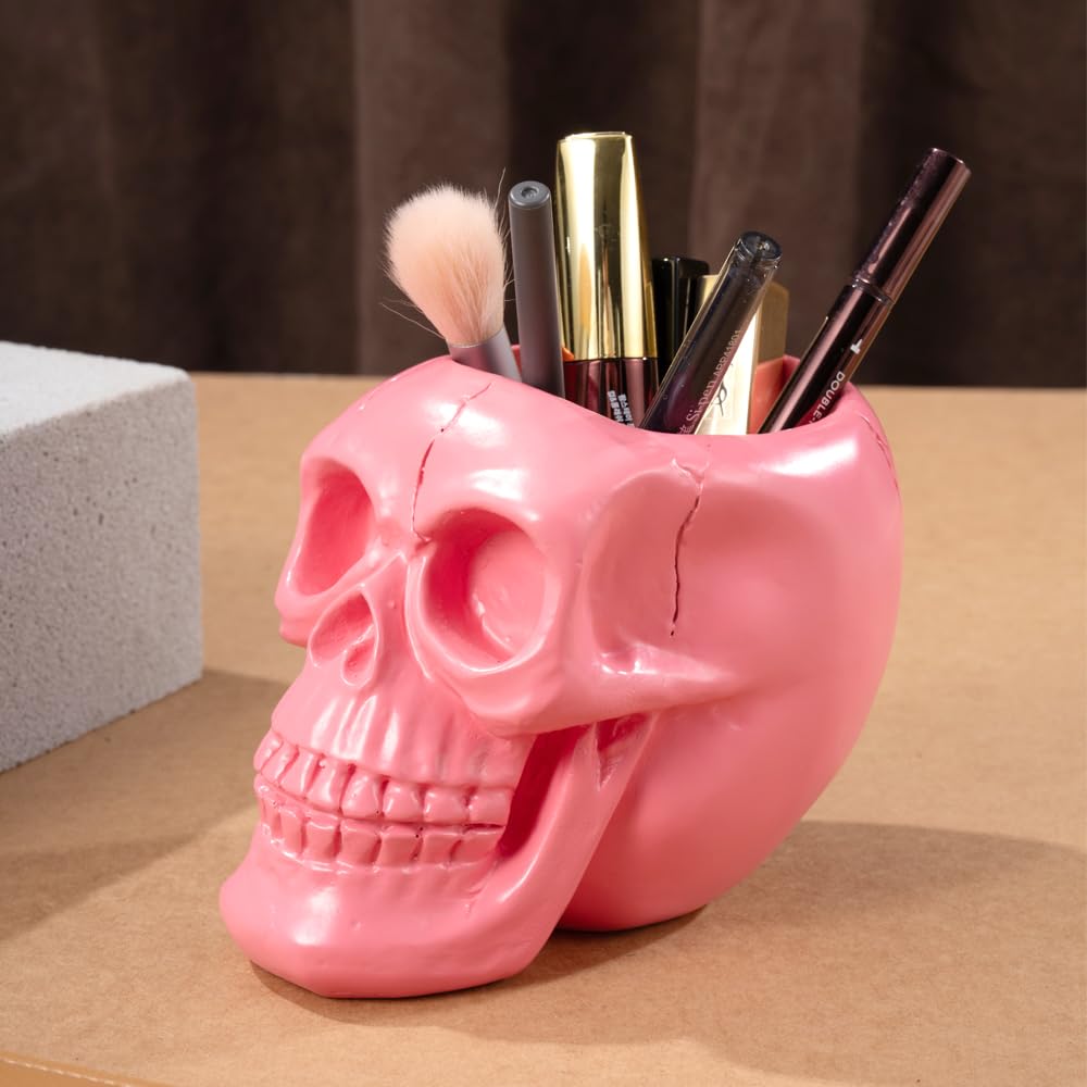 Arola Pink Skull Pen & Pencil Holder Skeleton Key Holder Makeup Brush Holder flower pot Home Office