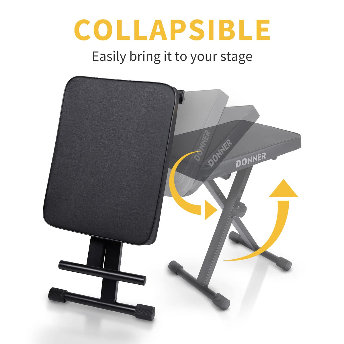 Donner Piano Bench, Adjustable Keyboard Bench Portable Stool Collapsible Chair Foldable Seat