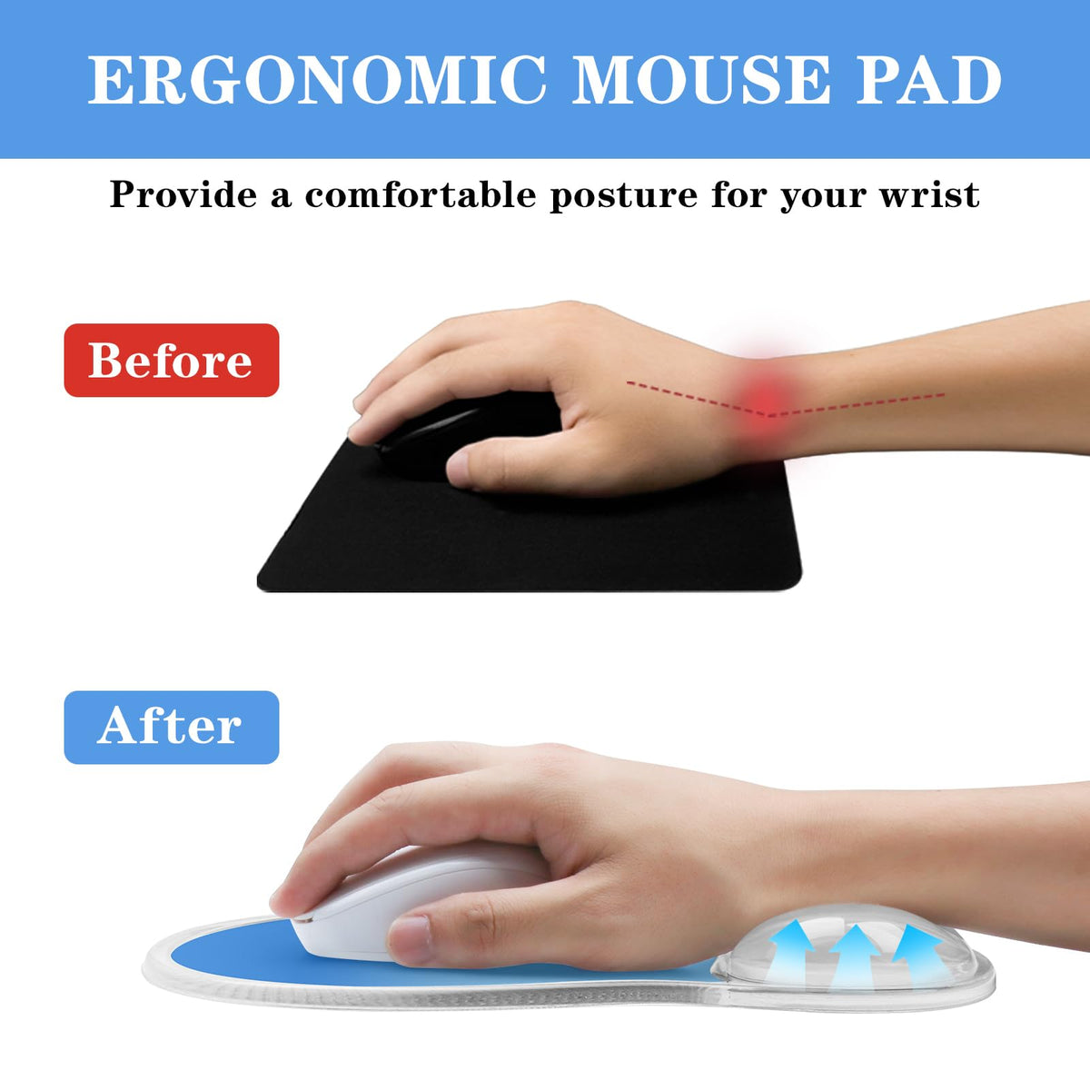 Mouse Pad with Wrist Rest,Ergonomic Mouse Pad with Comfortable Gel Wrist Rest Support and Non-Slip