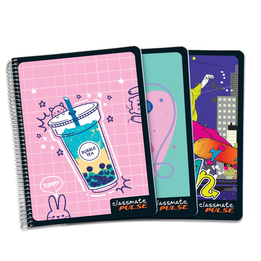 Classmate Pulse Long Book - 180 Pages | Single Line | 29.7cm x 21.0cm | Wiro Binding | Pack of 3