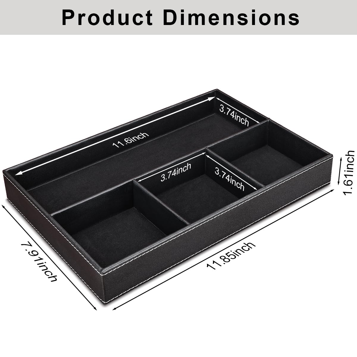 KINGFOM Pu Leather Desk Organizer Tray, 4 Compartment Office Storage Supplies Stationery Drawer