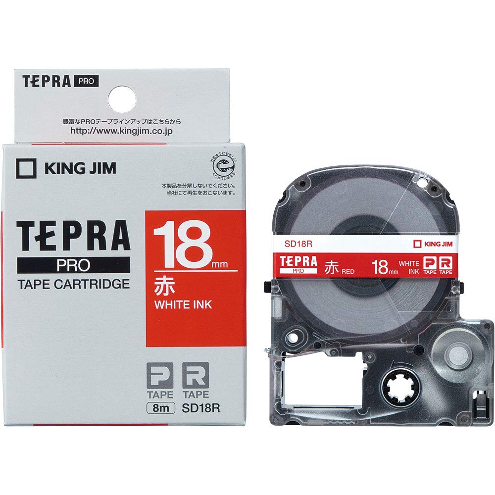 King Jim SD18R Tepra PRO Tape Cartridge, Color Label (Vivit), 0.7 inches (18 mm), Red Label/White