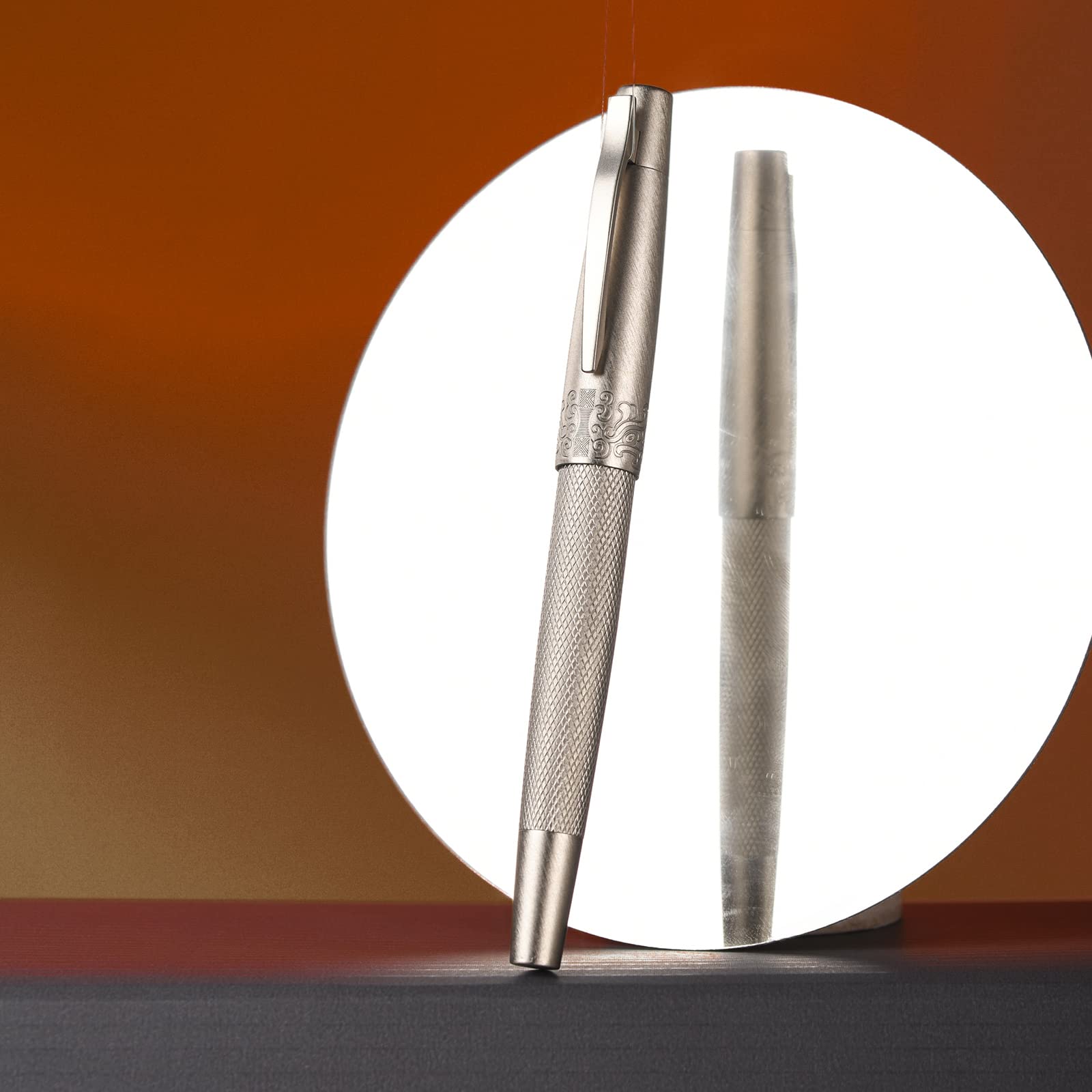 Hongdian 6013 Silver General Fountain Pen, Iridium Gold-silver Medium Nib Solid Metal Writing Pen