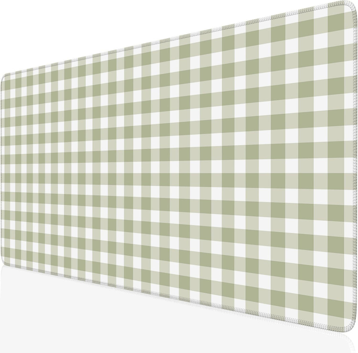 Green Checkered Gingham Desk Mat Pad XXL Large Mouse Pad Anti-Slip Big Mousepad with Stitched Edges