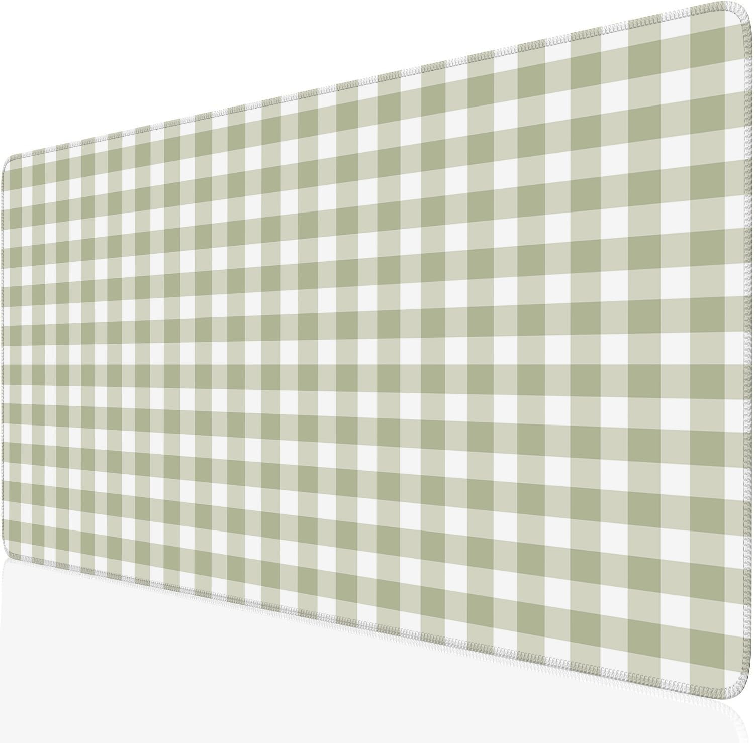 Green Checkered Gingham Desk Mat Pad XXL Large Mouse Pad Anti-Slip Big Mousepad with Stitched Edges