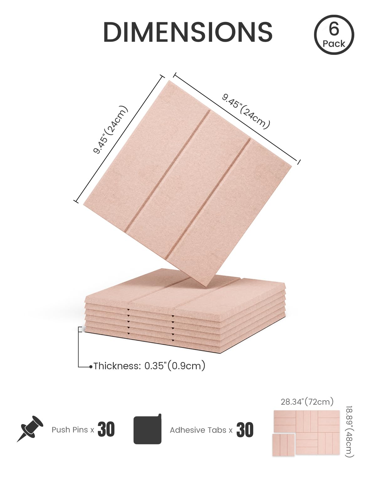 Fluxynara 28" X 18" Cork Board Alternative, Wide Stripe, Pink