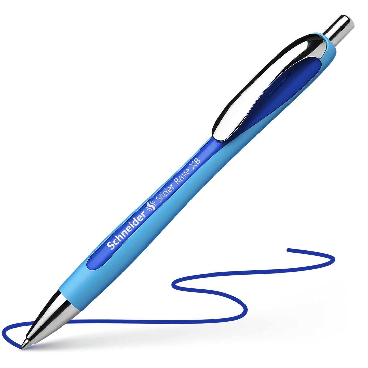 Schneider Slider Rave XB (Extra Broad) Ballpoint Pens, Refillable + Retractable, 1.4 mm, Light Blue