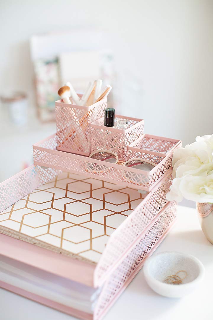 BLU MONACO | Pink Desk Organizer Set for Women 6 Piece | Mail Sorter Organizer Countertop with