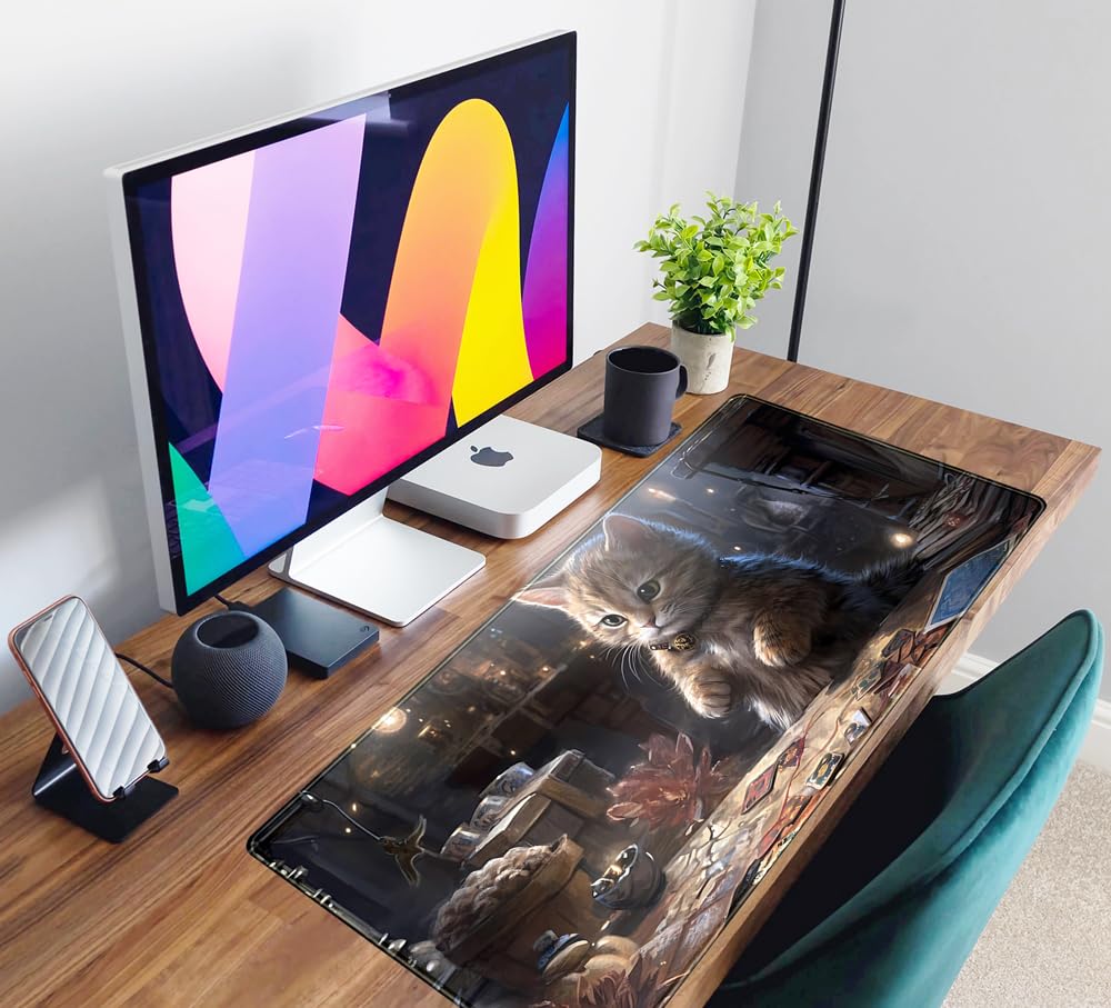 Lotus Cat XL Extended Large Gaming Mouse Pad - Black Magic Mystical Zone Gaming Desk Mat - Computer