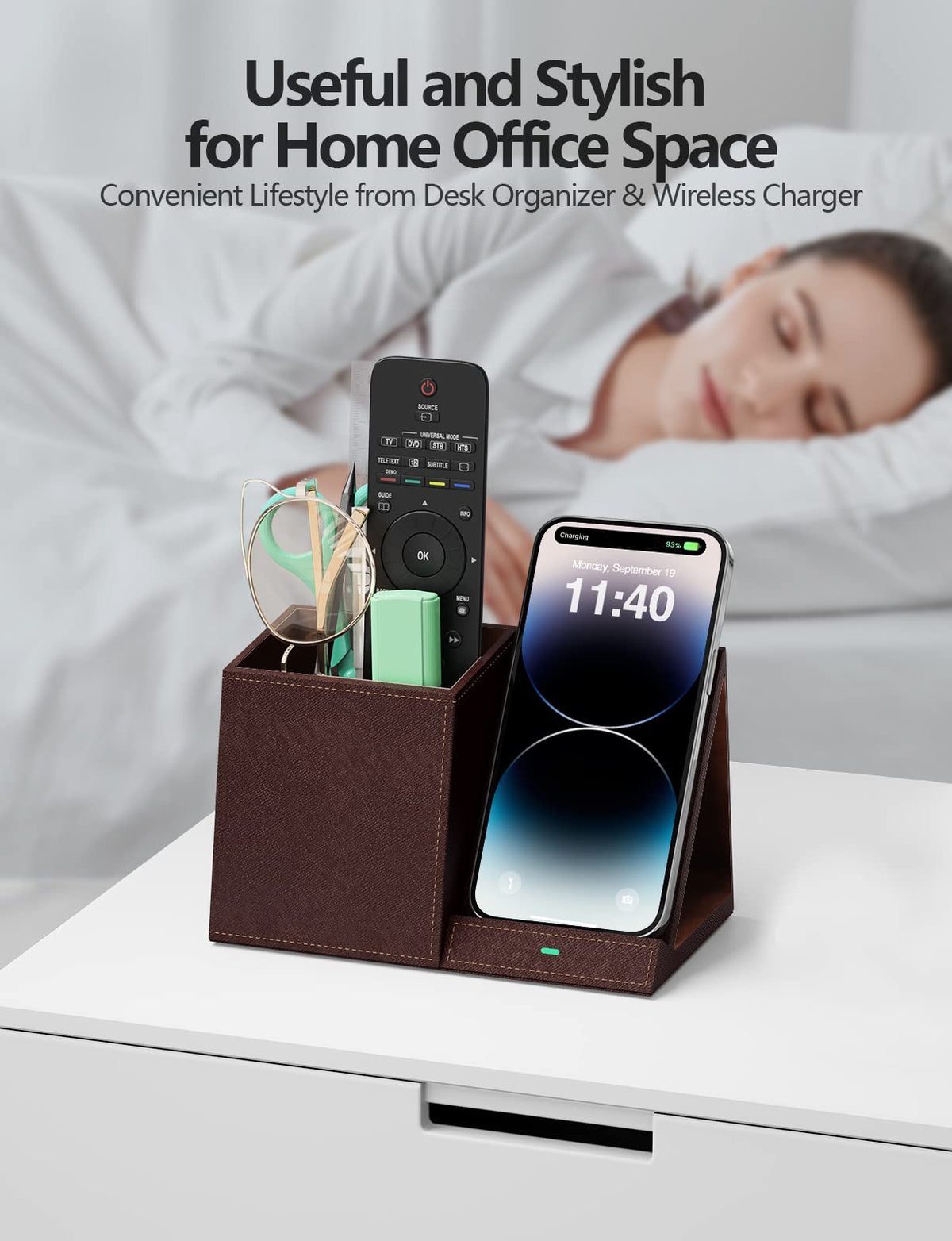 Desk Supplies Organizer, Multi-Functional Pencil Pen Holder with Wireless Charger, Desktop