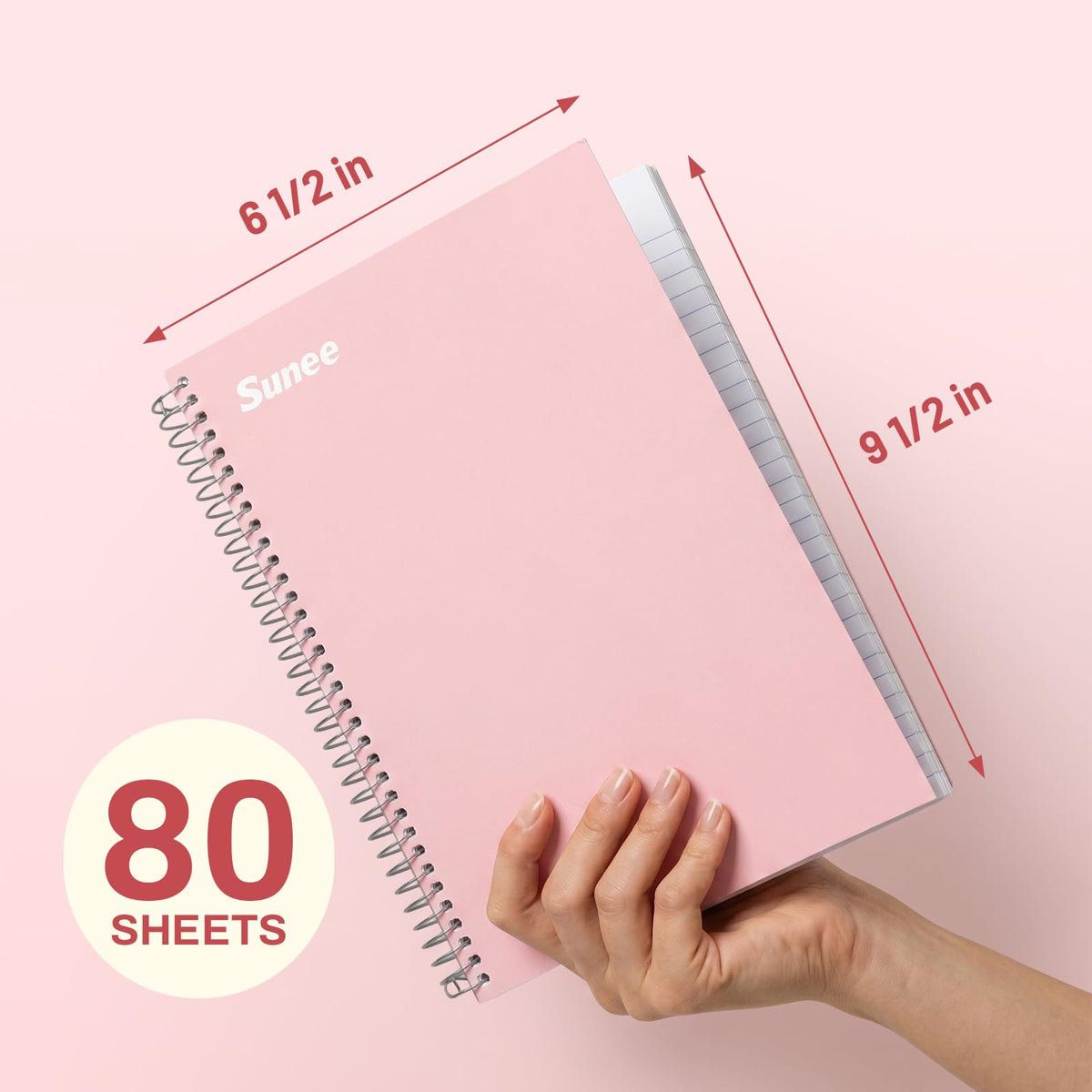 SUNEE Spiral Notebook, 2-Subject, College Ruled Paper, 6" x 9-1/2", 80 Sheets, Spiral Notebooks for