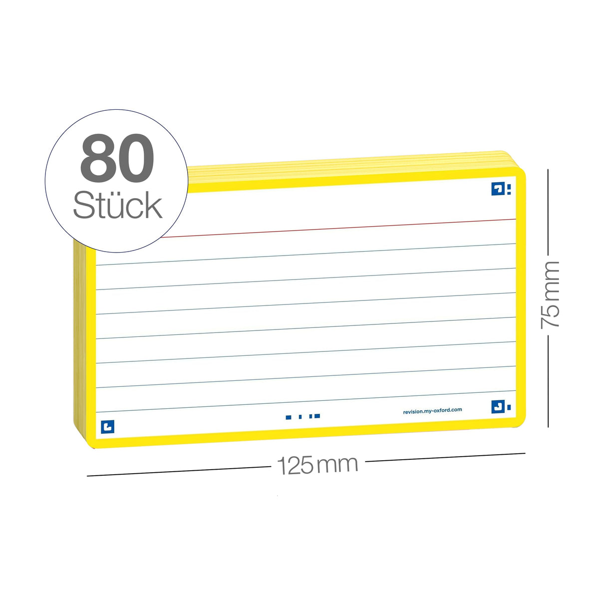 Flash Cards by Oxford, Ruled with Yellow Frame, Pack of 80 Cards, 7.5x12.5cm Size, 400133883