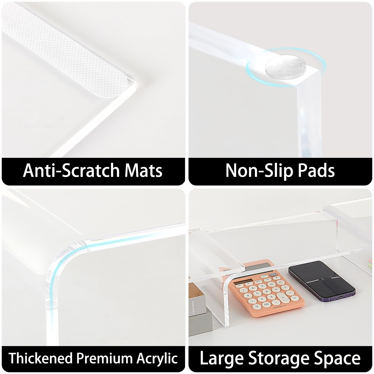 LEKETREE Acrylic Monitor Stand , Clear Monitor Stand for Desk, Computer Accessories for Home