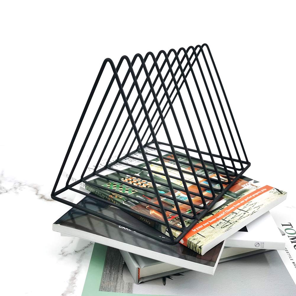 EASEPRES 9 Slot Magazine Rack Book Record Holder, Desktop Iron Storage Rack Bookshelf Multifunction