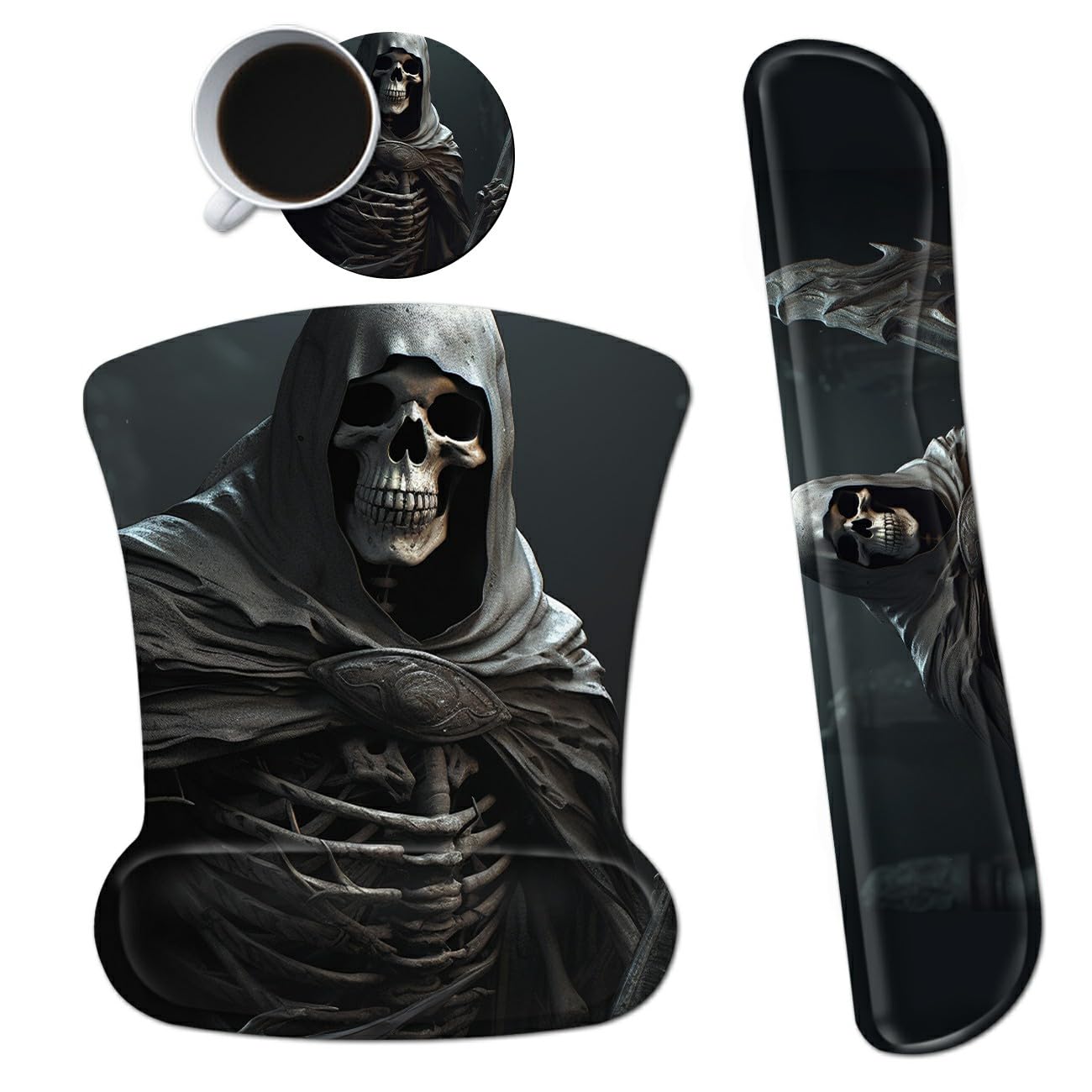 Dikoer 3Pcs Ergonomic Memory Foam Keyboard Wrist Rest Pad Set, Cool Skull