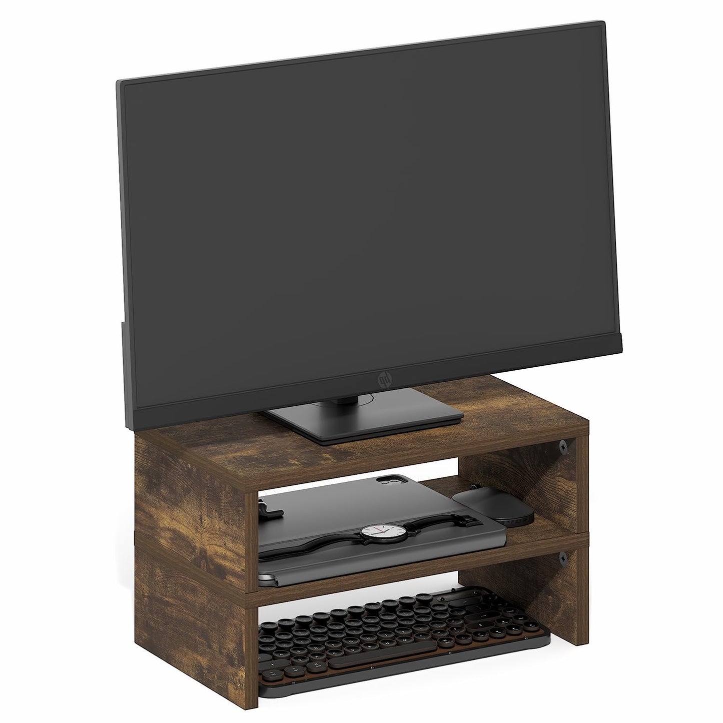 Furinno CLASSIC Monitor Stand Riser Set of 2, 15.7" Wide Dual Monitor Riser, Stackable Separable