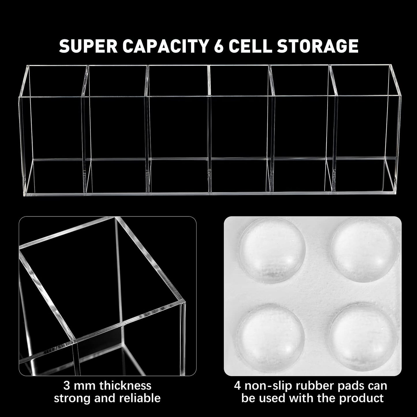 2 Pcs Acrylic Makeup Brush Holder 6 Compartments Pen Organizer, Clear