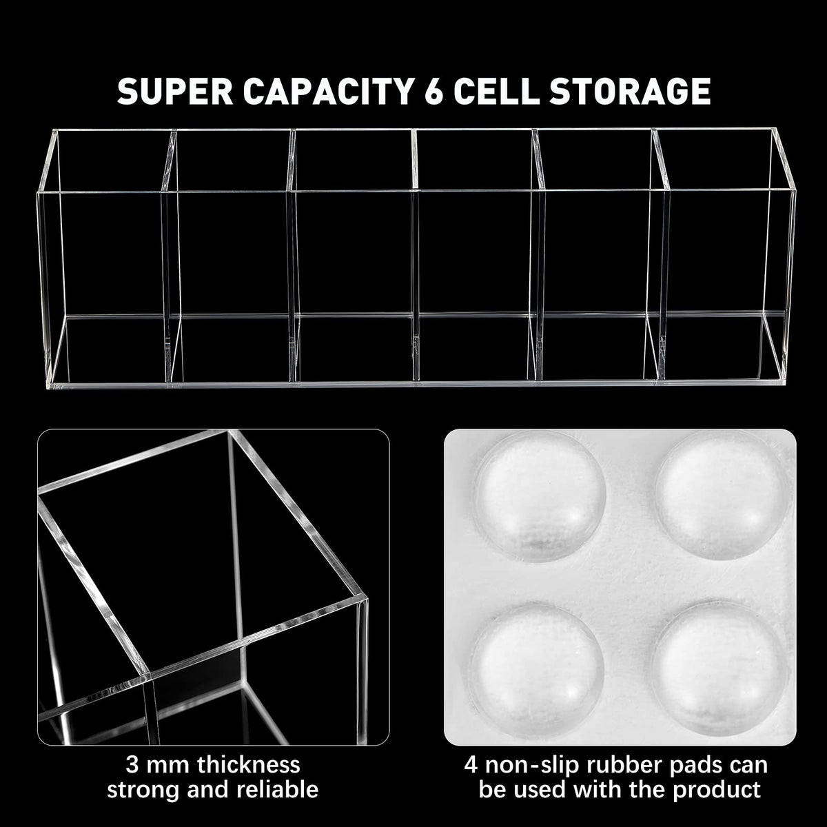 2 Pcs Acrylic Makeup Brush Holder 6 Compartments Pen Organizer, Clear