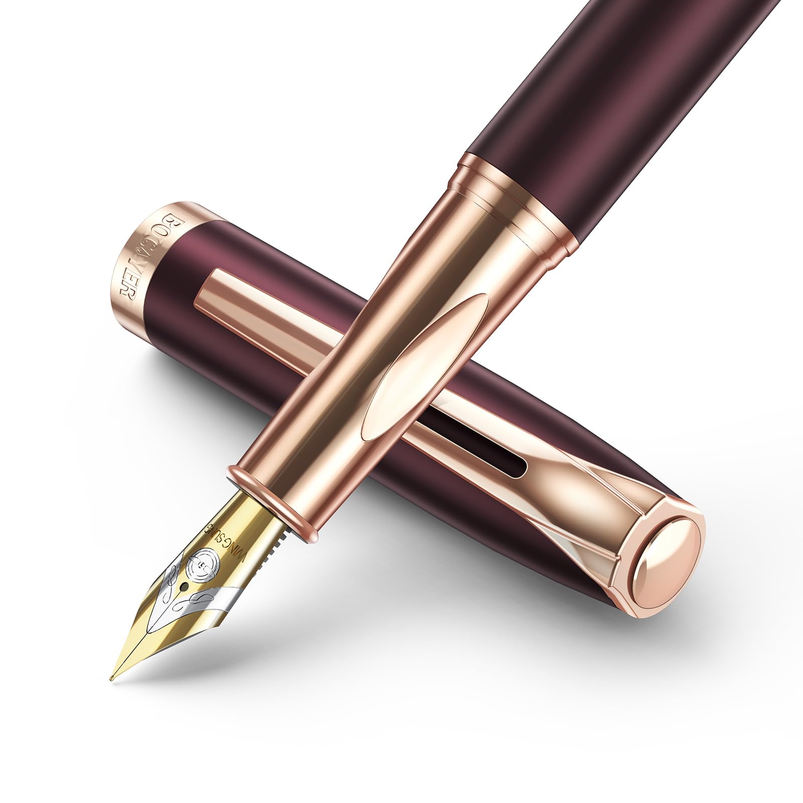 BOCIYER samurai Fountain Pen Set,Hand Polished Medium Nib,Calligraphy Nib(Bent Nib),Includes 8 Ink