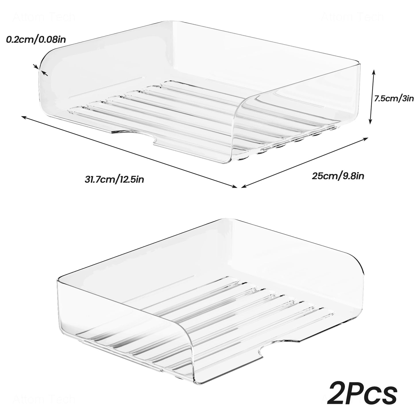 Tomorotec 2 Pack Clear Stackable Letter Tray, A4 Desk File Organizer Set
