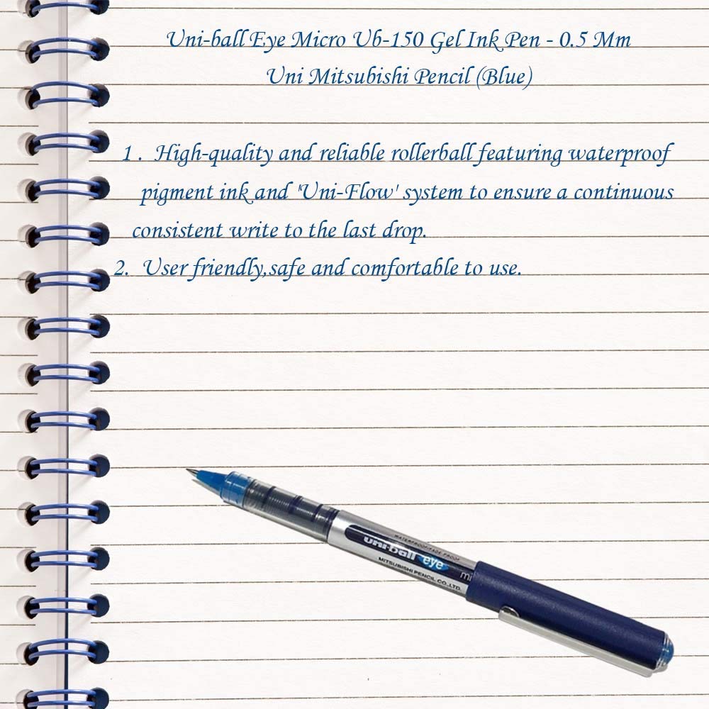 Uni-ball Eye Micro Ub-150 Gel Ink Pen - 0.5 mm - 10 Pcs - Blue