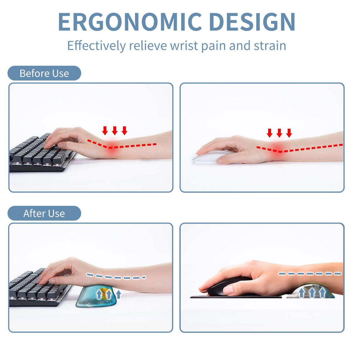 Keyboard Wrist Rest + Mouse Pad + Mouse Wrist Rest Support Set + Coaster, Ergonomic Memory Foam